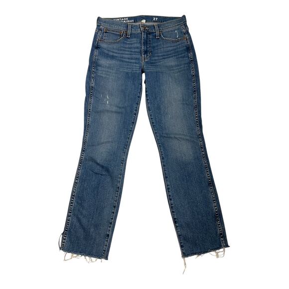 J.Crew Women's Jeans Size 27 Blue Vintage Slim Straight Raw Hem Mid Rise - Picture 1 of 7